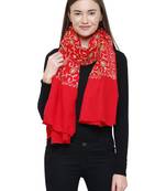 Red Viscose woolen Floral Embroidered Shawl
