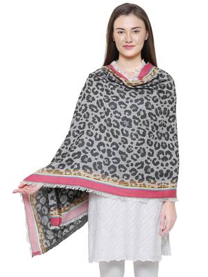 Grey and Black Cotton Viscose  Animal Woven Design Shawl 1