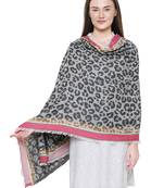 Grey and Black Cotton Viscose  Animal Woven Design Shawl