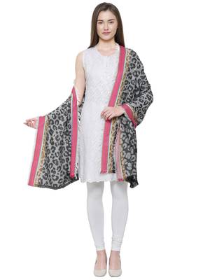 Grey and Black Cotton Viscose  Animal Woven Design Shawl 2