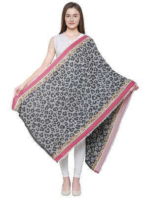 Grey and Black Cotton Viscose  Animal Woven Design Shawl 3