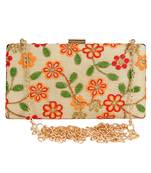 Ethnique Embroidered Party Clutch Bag Beige & Multi
