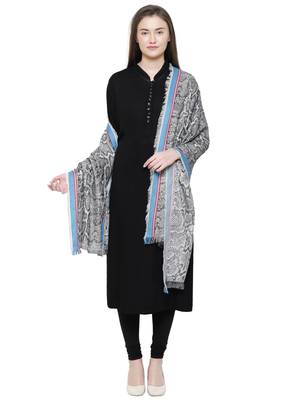 Black and White Cotton Viscose  Animal Woven Design Shawl 2