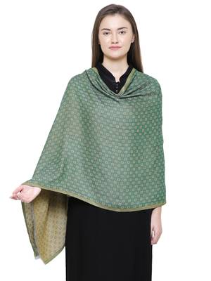 Green Cotton Viscose Geometric Woven Design Shawl 1