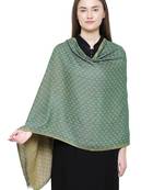 Green Cotton Viscose Geometric Woven Design Shawl