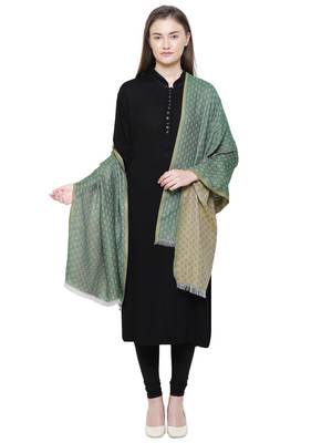 Green Cotton Viscose Geometric Woven Design Shawl 2