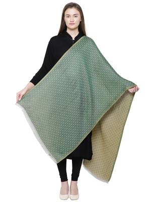 Green Cotton Viscose Geometric Woven Design Shawl 3