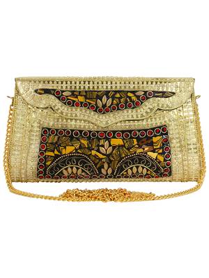 Jewel Mosaic Design and Embelished Party Clutch Bag Gold and Multi 1