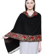 Black & Multicolour Viscose wool Floral Embroidered Shawl