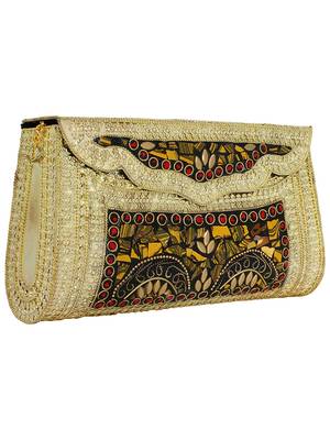 Jewel Mosaic Design and Embelished Party Clutch Bag Gold and Multi 2