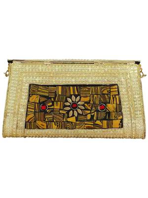 Jewel Mosaic Design and Embelished Party Clutch Bag Gold and Multi 3