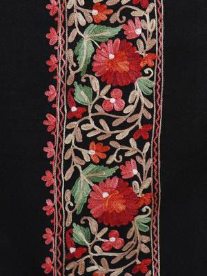 Black & Multicolour Viscose wool Floral Embroidered Shawl 4