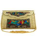 Jewel Mosaic Design and Embelished Party Clutch Bag Gold and Multi