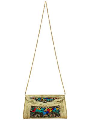 Jewel Mosaic Design and Embelished Party Clutch Bag Gold and Multi 4