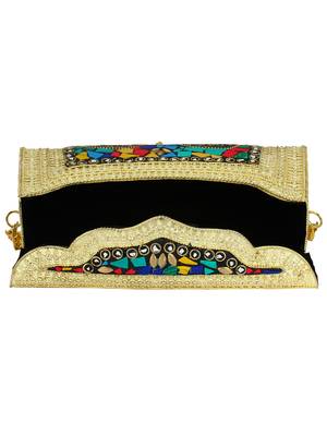 Jewel Mosaic Design and Embelished Party Clutch Bag Gold and Multi 5