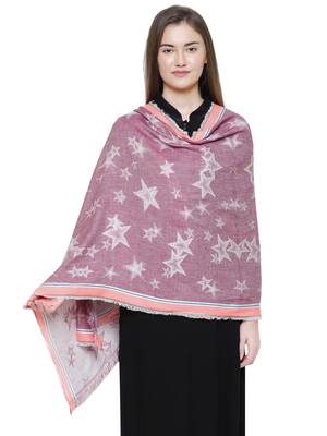 Pink Cotton Viscose Star Woven Design Shawl 1