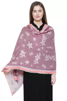 Pink Cotton Viscose Star Woven Design Shawl