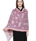 Pink Cotton Viscose Star Woven Design Shawl