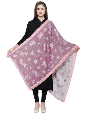 Pink Cotton Viscose Star Woven Design Shawl 3