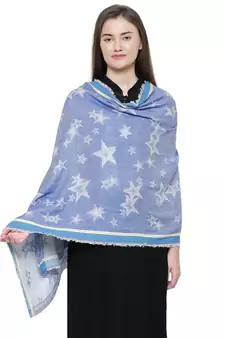 Blue Cotton Viscose Star Woven Design Shawl