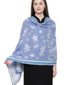 Blue Cotton Viscose Star Woven Design Shawl