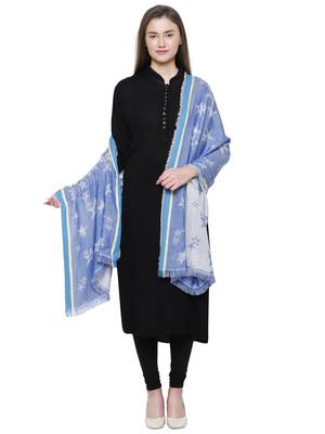 Blue Cotton Viscose Star Woven Design Shawl 2