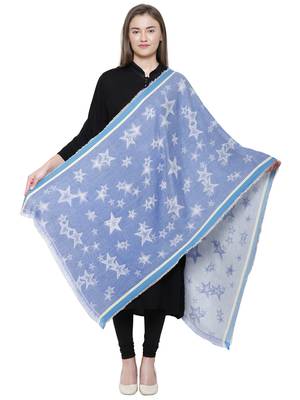 Blue Cotton Viscose Star Woven Design Shawl 3
