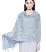 Light Blue and Multi Floral  Embroidered Woolen Shawl