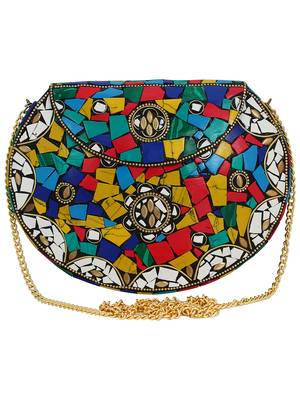 Jewel Mosaic Design Metal Work Party Clutch Bag Multi 1