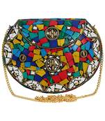 Jewel Mosaic Design Metal Work Party Clutch Bag Multi