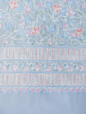 Light Blue and Multi Floral  Embroidered Woolen Shawl 4