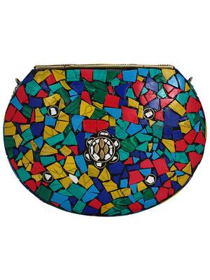 Jewel Mosaic Design Metal Work Party Clutch Bag Multi 3