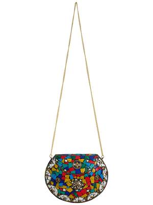 Jewel Mosaic Design Metal Work Party Clutch Bag Multi 4
