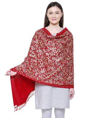 Red Floral  Embroidered Woolen Shawl 1