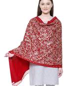 Red Floral  Embroidered Woolen Shawl