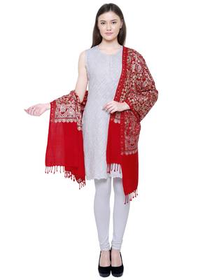 Red Floral  Embroidered Woolen Shawl 2
