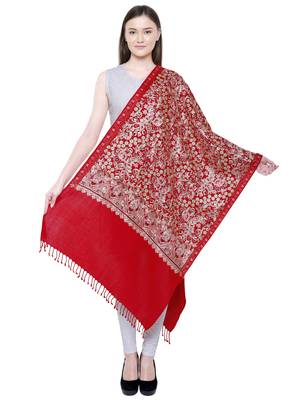 Red Floral  Embroidered Woolen Shawl 3