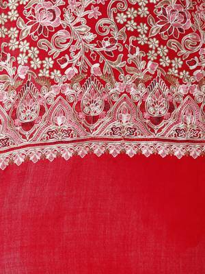 Red Floral  Embroidered Woolen Shawl 4
