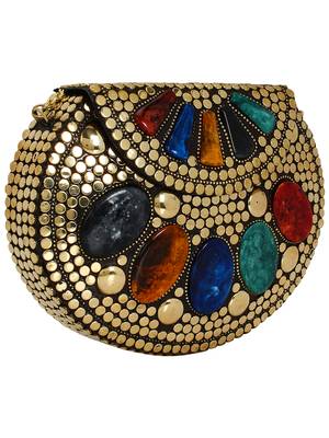 Jewel Mosaic Design Metal Work Party Clutch Bag Gold and Multi 2