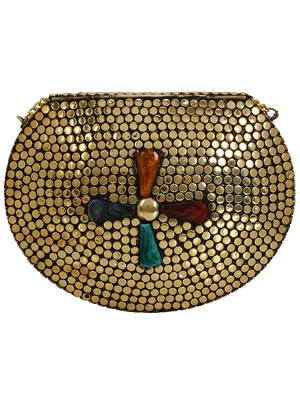 Jewel Mosaic Design Metal Work Party Clutch Bag Gold and Multi 3