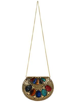 Jewel Mosaic Design Metal Work Party Clutch Bag Gold and Multi 4