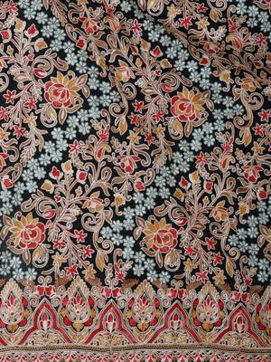 Black & Multicolour Floral Embroidered Woolen Shawl 4