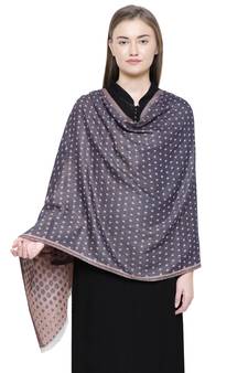 Navy & Peach Cotton Viscose Polka Dot Woven Design Shawl