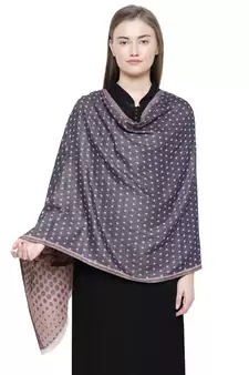 Navy & Peach Cotton Viscose Polka Dot Woven Design Shawl
