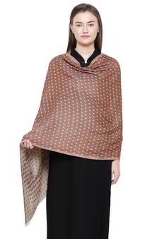 Brown & Beige Cotton Viscose Polka Dot Woven Design Shawl