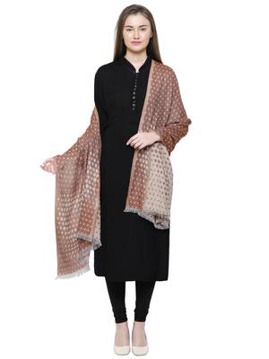 Brown & Beige Cotton Viscose Polka Dot Woven Design Shawl 2
