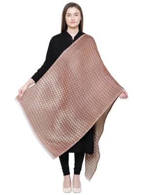 Brown & Beige Cotton Viscose Polka Dot Woven Design Shawl 3