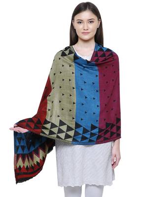 Multicolour Viscose Rayon Geometric Woven Design Shawl 1