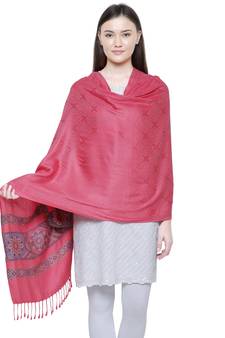 Pink Viscose Rayon Geometric Woven Design Shawl