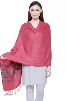Pink Viscose Rayon Geometric Woven Design Shawl
